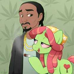 Size: 2000x2000 | Tagged: safe, artist:moozua, derpibooru import, tree hugger, earth pony, human, pony, 420, abstract background, drug use, drugs, duo, joint, marijuana, smoke weed erryday, snoop dogg