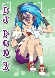 Size: 1024x1448 | Tagged: artist:bonniepink, converse, derpibooru import, glasses, headphones, human, humanized, midriff, safe, shoes, sitting, solo, vinyl scratch