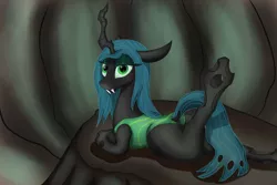 Size: 1024x683 | Tagged: artist:waffleberry, changeling, clothes, derpibooru import, female, flexible, queen chrysalis, solo, solo female, suggestive