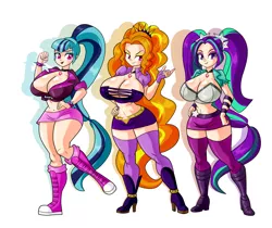 Size: 2670x2246 | Tagged: suggestive, artist:art-2u, artist:shinta-girl, derpibooru import, adagio dazzle, aria blaze, sonata dusk, equestria girls, bedroom eyes, belly button, big breasts, bimbo, breasts, busty adagio dazzle, busty aria blaze, busty dazzlings, busty sonata dusk, cleavage, clothes, curvy, female, females only, hourglass figure, huge breasts, human coloration, long hair, midriff, ponied up, sexy, stupid sexy adagio dazzle, stupid sexy aria blaze, stupid sexy dazzlings, stupid sexy sonata dusk, the dazzlings, thighs, thunder thighs, trio, trio female, wide hips