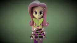 Size: 3840x2160 | Tagged: safe, artist:efk-san, derpibooru import, fluttershy, butterfly, equestria girls, rainbow rocks, 3d, bedroom eyes, blender, clothes, gradient background, green background, high res, looking at you, musical instrument, rainbow rocks outfit, skirt, solo, tambourine, wallpaper