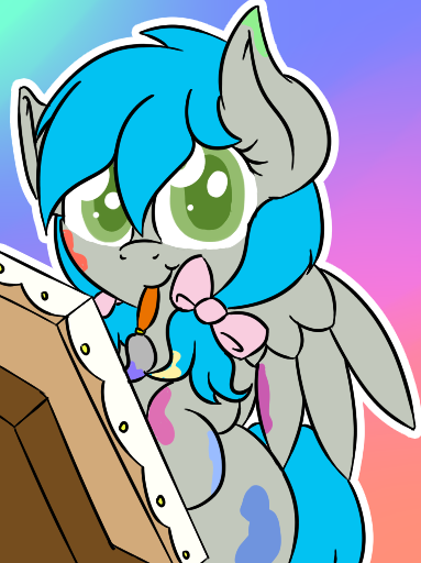 Size: 383x512 | Tagged: safe, artist:laptopbrony, derpibooru import, oc, oc:darcy sinclair, unofficial characters only, pony, cute, looking at you, paint, solo