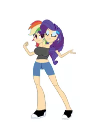 Size: 653x753 | Tagged: source needed, safe, alternate version, artist:theunknowenone1, derpibooru import, rainbow dash, rarity, human, equestria girls, alternate universe, belly button, conjoined, conjoined twins, female, human names, lesbian, midriff, multiple heads, raridash, shipping, sisters, twins, two heads, what if