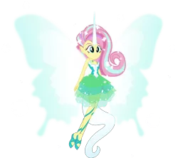 Size: 9740x8650 | Tagged: safe, artist:orin331, derpibooru import, fluttershy, equestria girls, absurd resolution, clothes, daydream shimmer, daydream-ified, dress, elf ears, flash puppet, floating, simple background, sleeveless, smiling, solo, strapless, transparent background, vector