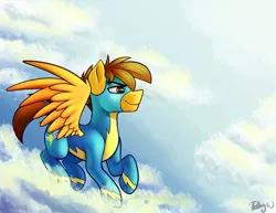Size: 3850x2975 | Tagged: safe, artist:rubywave32, derpibooru import, oc, oc:compylight, unofficial characters only, clothes, cloud, solo, wonderbolts uniform