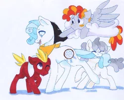 Size: 487x395 | Tagged: artist:frozensoulpony, derpibooru import, oc, oc:captain kidd, oc:crispin, oc:darcy spice, oc:ollie, offspring, parent:apple bloom, parent:rumble, parents:rumbloom, safe, unofficial characters only