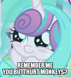 Size: 520x566 | Tagged: blushing, butthurt, caption, cropped, cute, derpibooru import, edit, edited screencap, flurrybetes, image macro, meme, princess flurry heart, safe, screencap, the times they are a changeling