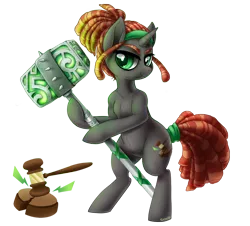 Size: 1000x903 | Tagged: safe, artist:skjolty, derpibooru import, oc, oc:merry gavel, unofficial characters only, pony, bipedal, hammer, solo, war hammer, weapon