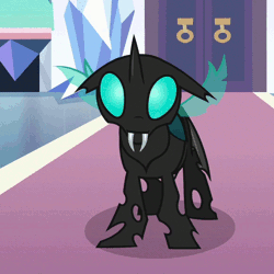 Size: 580x580 | Tagged: animated, blergh, changeling, cropped, crystal empire, derpibooru import, edit, growling, hissing, loop, safe, screencap, solo, the times they are a changeling, thorax, throne room