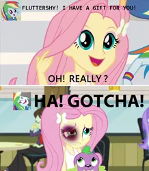 Size: 796x914 | Tagged: semi-grimdark, derpibooru import, edit, edited screencap, screencap, fluttershy, rainbow dash, equestria girls, abuse, abuse edit, black eye, bullying, dude not funny, edgy, female, flutterbuse, this will end in school shooting, violence