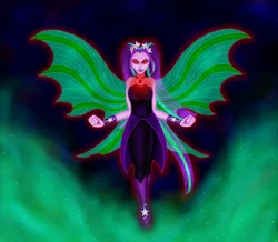 Size: 1550x1350 | Tagged: safe, artist:akernis, derpibooru import, aria blaze, equestria girls, fin wings, glowing eyes, large wings, solo