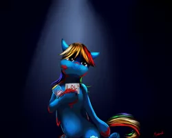 Size: 1500x1200 | Tagged: artist:miokomata, belly button, derpibooru import, ketchup, lol, paper, prank, rainbow dash, safe, sauce, signature, smiling, solo