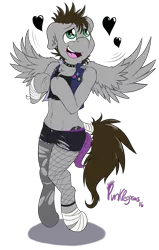 Size: 1280x2010 | Tagged: safe, artist:punk-pegasus, derpibooru import, oc, oc:menzing, unofficial characters only, bandage, bandana, clothes, collar, femboy, fishnets, heart, male, piercing, punk, solo
