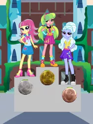 Size: 940x1252 | Tagged: safe, artist:amante56, artist:mixiepie, artist:themexicanpunisher, derpibooru import, lemon zest, sour sweet, sugarcoat, equestria girls, friendship games, alternate costumes, bronze, bronze medal, ceremony, clothes, crystal prep academy, gold, gold medal, olympics, rio 2016, silver, silver medal