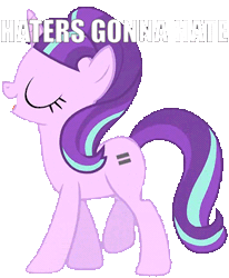 Size: 353x429 | Tagged: animated, derpibooru import, eyes closed, haters gonna hate, image macro, meme, s5 starlight, safe, simple background, starlight glimmer, transparent background, walking