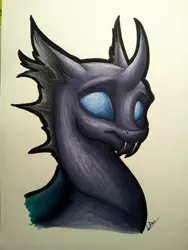 Size: 1224x1632 | Tagged: artist:lupiarts, changeling, derpibooru import, looking at you, markers, safe, smiling, solo, the times they are a changeling, thorax, traditional art