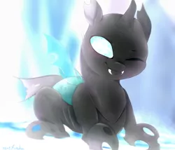 Size: 800x686 | Tagged: artist:okaces, changeling, cute, cuteling, derpibooru import, one eye closed, safe, solo, the times they are a changeling, thorax, wink