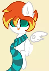 Size: 357x517 | Tagged: safe, artist:angel pony, derpibooru import, oc, oc:dookin foof lord, unofficial characters only, bust, clothes, cute, phhh, portrait, scarf, simple background, solo, tongue out, wings