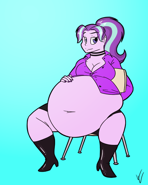 Size: 1000x1250 | Tagged: artist:irateliterate, belly, big belly, derpibooru import, fat, female, huge belly, humanized, obese, pony coloring, questionable, solo, solo female, starlard glimmer, starlight glimmer