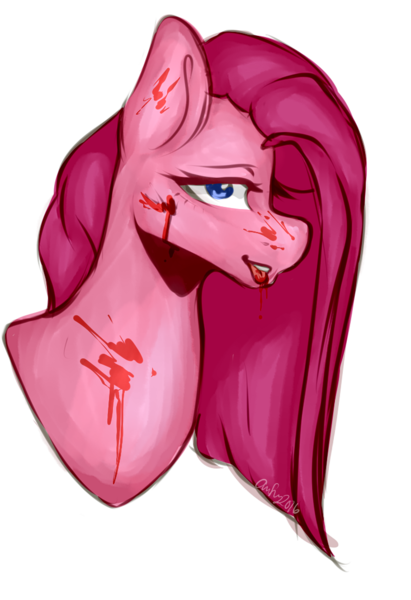 Size: 735x1073 | Tagged: artist:alliedrawsart, blood, derpibooru import, pinkamena diane pie, pinkie pie, semi-grimdark, solo