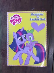 Size: 720x960 | Tagged: safe, derpibooru import, spike, twilight sparkle, heart, irl, magazine, merchandise, official, photo, portuguese, poster, translated in the description, you had one job