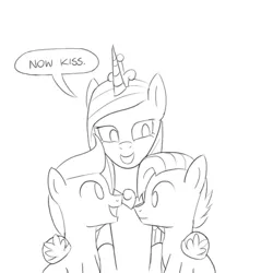 Size: 600x600 | Tagged: artist:unsavorydom, derpibooru import, gay, implied anon, implied transformation, lineart, male, monochrome, now kiss, princess cadance, princess of shipping, safe, shipper on deck, shipping