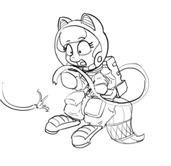 Size: 1280x1243 | Tagged: accident, artist:pabbley, astronaut, derpibooru import, hose, monochrome, newbie artist training grounds, oc, safe, sketch, solo, space, spacesuit, this will end in death, unofficial characters only