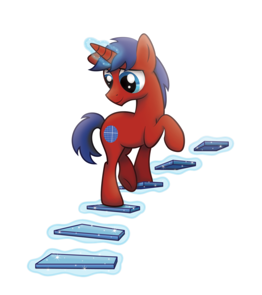 Size: 1024x1152 | Tagged: safe, artist:chasm03, derpibooru import, oc, oc:river road, unofficial characters only, pony, unicorn, cutie mark, magic, smiling, solo, steps