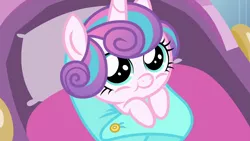 Size: 1280x720 | Tagged: safe, derpibooru import, screencap, princess flurry heart, pony, the times they are a changeling, adorable face, baby, baby blanket, baby pony, cuddly, cute, cuteness overload, cutest pony alive, cutest pony ever, daaaaaaaaaaaw, flurrybetes, hnnng, safety pin, smiling, snug, solo, weapons-grade cute