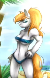 Size: 768x1200 | Tagged: anthro, anthro oc, artist:h0neymo0n, beach, breasts, cleavage, clothes, derpibooru import, female, oc, oc:ashley kinky, solo, solo female, suggestive, swimsuit, underboob, unofficial characters only