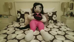 Size: 5312x2988 | Tagged: anime, anthro, anthro plushie, artist:bigsexyplush, artist:somethingaboutoctavia, bed, bedroom eyes, clothes, derpibooru import, doll, dress, irl, lifted shirt, lifting, looking away, lying, lying down, magical girl, octavia melody, on back, pajamas, panties, pantyhose, photo, pillow, plushie, pose, shy, skirt, socks, spreading, stockings, suggestive, thunder thighs, toy, underwear, wide hips