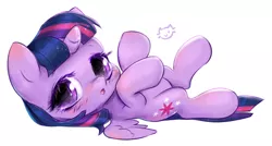 Size: 800x429 | Tagged: safe, artist:catmag, derpibooru import, twilight sparkle, twilight sparkle (alicorn), alicorn, pony, :o, blushing, chibi, cute, eyelashes, looking at you, on back, simple background, solo, twiabetes, white background