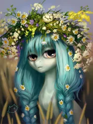 Size: 1536x2048 | Tagged: safe, artist:catmag, derpibooru import, oc, oc:tessadi, unofficial characters only, braid, floral head wreath, flower, flower in hair, solo