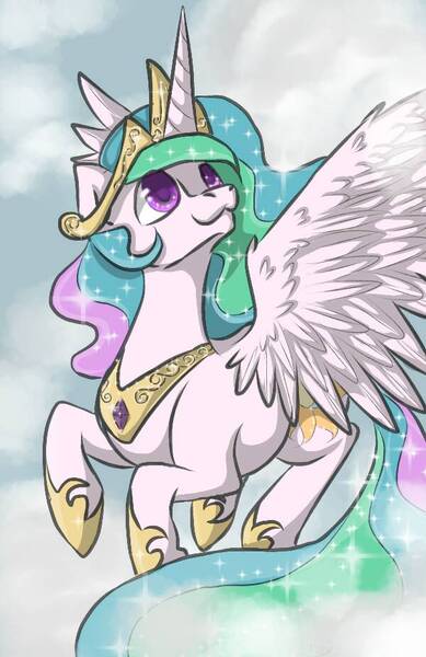 Size: 600x926 | Tagged: :3, artist:h0neymo0n, derpibooru import, flying, princess celestia, safe, solo, wings