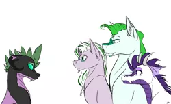 Size: 1024x622 | Tagged: artist:minto-hameragi, bisexuality, changeling, derpibooru import, dracony, half-siblings, hybrid, interspecies offspring, magical gay spawn, next generation, oc, oc:beauty, oc:cristal, oc:diamant, oc:safir, offspring, parent:rarity, parent:spike, parents:sparity, parents:thoraxspike, parent:thorax, safe, unofficial characters only