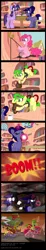 Size: 675x3652 | Tagged: safe, artist:niban-destikim, derpibooru import, pinkie pie, twilight sparkle, twilight sparkle (alicorn), oc, oc:daisy bell, oc:midnight star, alicorn, pony, comic, golden oaks library, prank, this will end in pain