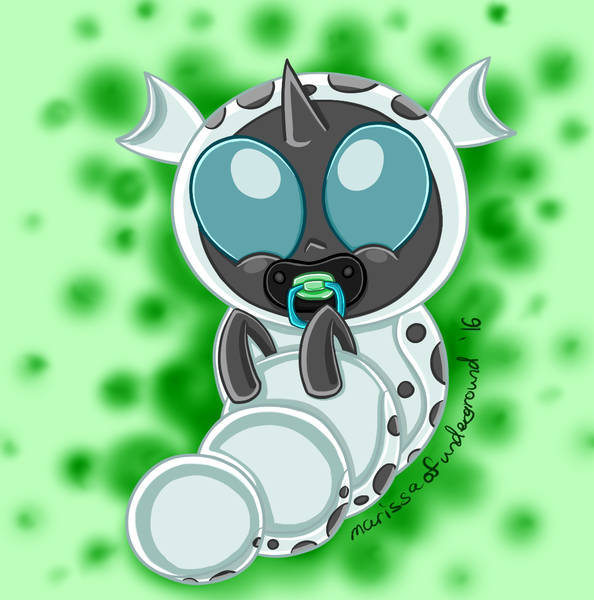 Size: 1096x1107 | Tagged: artist:marissaofunderground, baby, changeling, changeling larva, cute, cuteling, derpibooru import, grub, larva, male, newbie artist training grounds, pacifier, safe, solo, the times they are a changeling, thorax