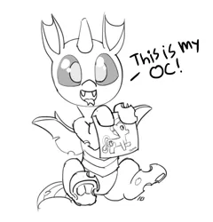 Size: 1280x1335 | Tagged: safe, artist:pabbley, derpibooru import, crystal hoof, thorax, changeling, the times they are a changeling, 30 minute art challenge, cute, dialogue, fangs, hoof hold, looking at you, monochrome, open mouth, sketch, smiling, solo, thorabetes, tongue out, underhoof