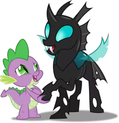 Size: 3872x4000 | Tagged: absurd resolution, a changeling can change, artist:dashiesparkle, changeling, derpibooru import, happy, open mouth, safe, simple background, singing, song, spike, .svg available, the times they are a changeling, thorax, transparent background, vector