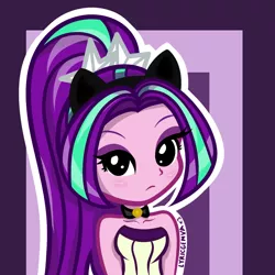 Size: 1136x1136 | Tagged: safe, artist:lyricgemva, derpibooru import, aria blaze, equestria girls, ariabetes, bare shoulders, blushing, cat ears, clothes, cute, sleeveless, solo, strapless