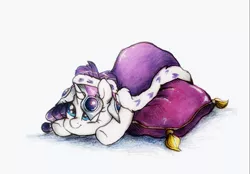 Size: 1077x749 | Tagged: safe, artist:buttersprinkle, derpibooru import, princess platinum, rarity, pony, clothes, crown, cushion, cute, jewelry, majestic, queen rarity, raribetes, regalia, silly, silly pony, traditional art