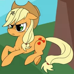 Size: 404x408 | Tagged: angry, applejack, applejack is not amused, artist:musapan, cropped, derpibooru import, edit, safe, solo