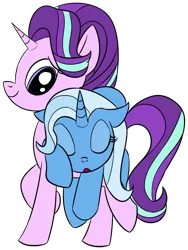 Size: 2100x2800 | Tagged: safe, artist:datapony, derpibooru import, starlight glimmer, trixie, pony, unicorn, carrying, female, lesbian, mare, shipping, simple background, sleeping, startrix, transparent background