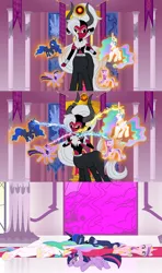 Size: 1280x2160 | Tagged: safe, artist:dashiemlpfim, artist:egegokprochannel, artist:hunternif, artist:tamalesyatole, derpibooru import, lord tirek, princess cadance, princess celestia, princess luna, twilight sparkle, twilight sparkle (alicorn), alicorn, pony, draining, lady tirek, magic drain, magic theft, midriff, rule 63, vector