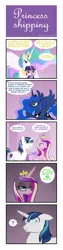 Size: 704x2792 | Tagged: safe, artist:crydius, color edit, derpibooru import, edit, princess cadance, princess celestia, princess luna, queen chrysalis, shining armor, twilight sparkle, changeling, pony, colored, comic, disguise, disguised changeling, fake cadance, fake cadance edit, female, lesbian, male, mare, shipping, stallion, twidance, twilestia, twilight sparkle gets all the mares, twiluna, twisalis, yandere, yanderesalis