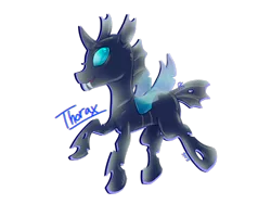 Size: 2048x1536 | Tagged: artist:hueghost, changeling, cute, derpibooru import, fangs, profile, raised hoof, safe, simple background, solo, thorabetes, thorax, transparent background