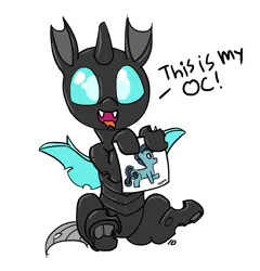 Size: 1280x1335 | Tagged: safe, artist:pabbley, derpibooru import, crystal hoof, thorax, unofficial characters only, changeling, pony, the times they are a changeling, 30 minute art challenge, cute, cuteling, dialogue, fangs, hoof hold, looking at you, male, open mouth, ponysona, sketch, smiling, solo, thorabetes, tongue out, underhoof