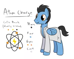 Size: 1000x800 | Tagged: artist:mightyshockwave, clothes, derpibooru import, lab coat, oc, oc:atom charge, reference sheet, safe, scientist, solo, unofficial characters only