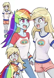 Size: 700x1000 | Tagged: suggestive, artist:misochikin, derpibooru import, derpy hooves, rainbow dash, equestria girls, legend of everfree, breast fondling, breast grab, breasts, clothes, converse, derpydash, female, grope, holding hands, lesbian, pixiv, shipping, shoes