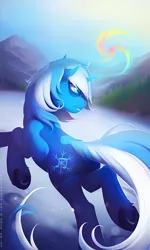 Size: 1500x2500 | Tagged: safe, artist:antiander, derpibooru import, oc, oc:snow sailor, unofficial characters only, pony, unicorn, male, mountain, solo, stallion, trotting, underhoof